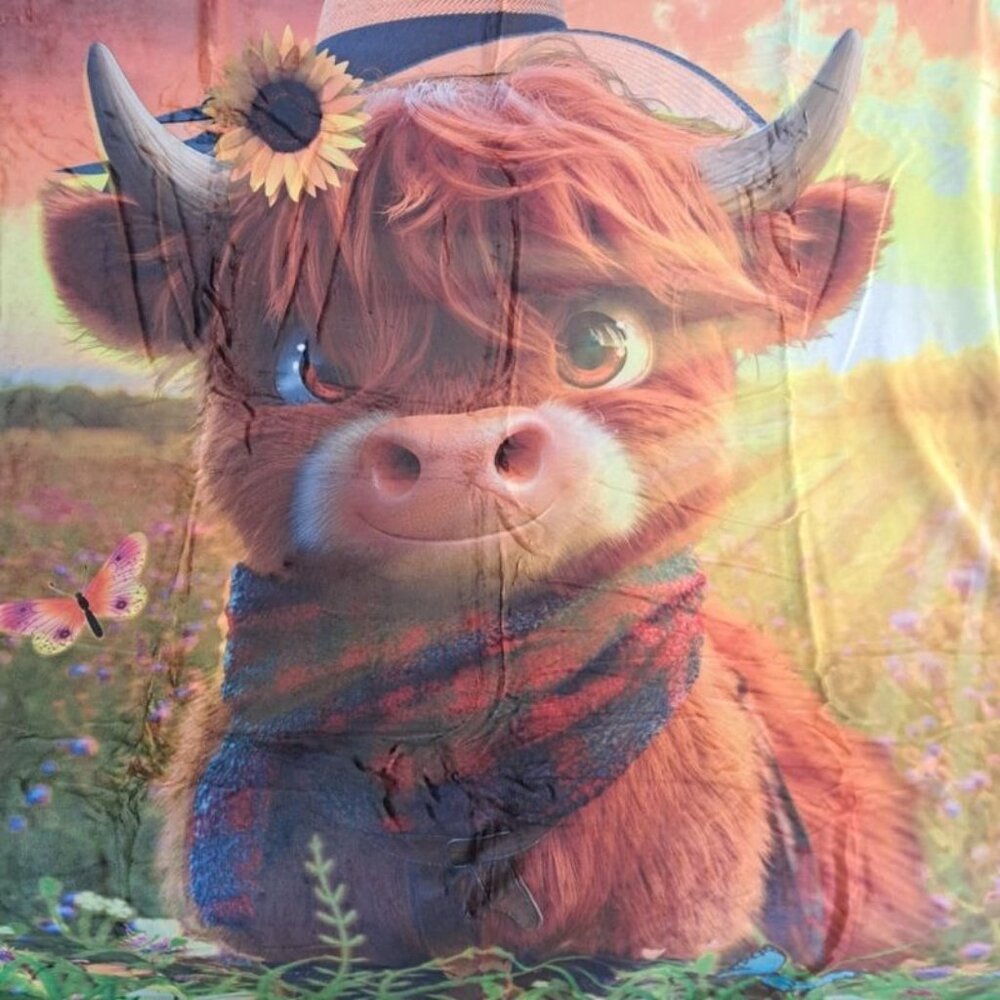 Highland Cow Calf Cattle Sherpa Plush Throw Gift Blanket Art New Daisy Sunshine - Picture 3 of 7